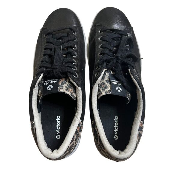Victoria Leather Black Metallic Leopard Sneakers Sz 39 US 8 Made in Spain - Picture 3 of 7